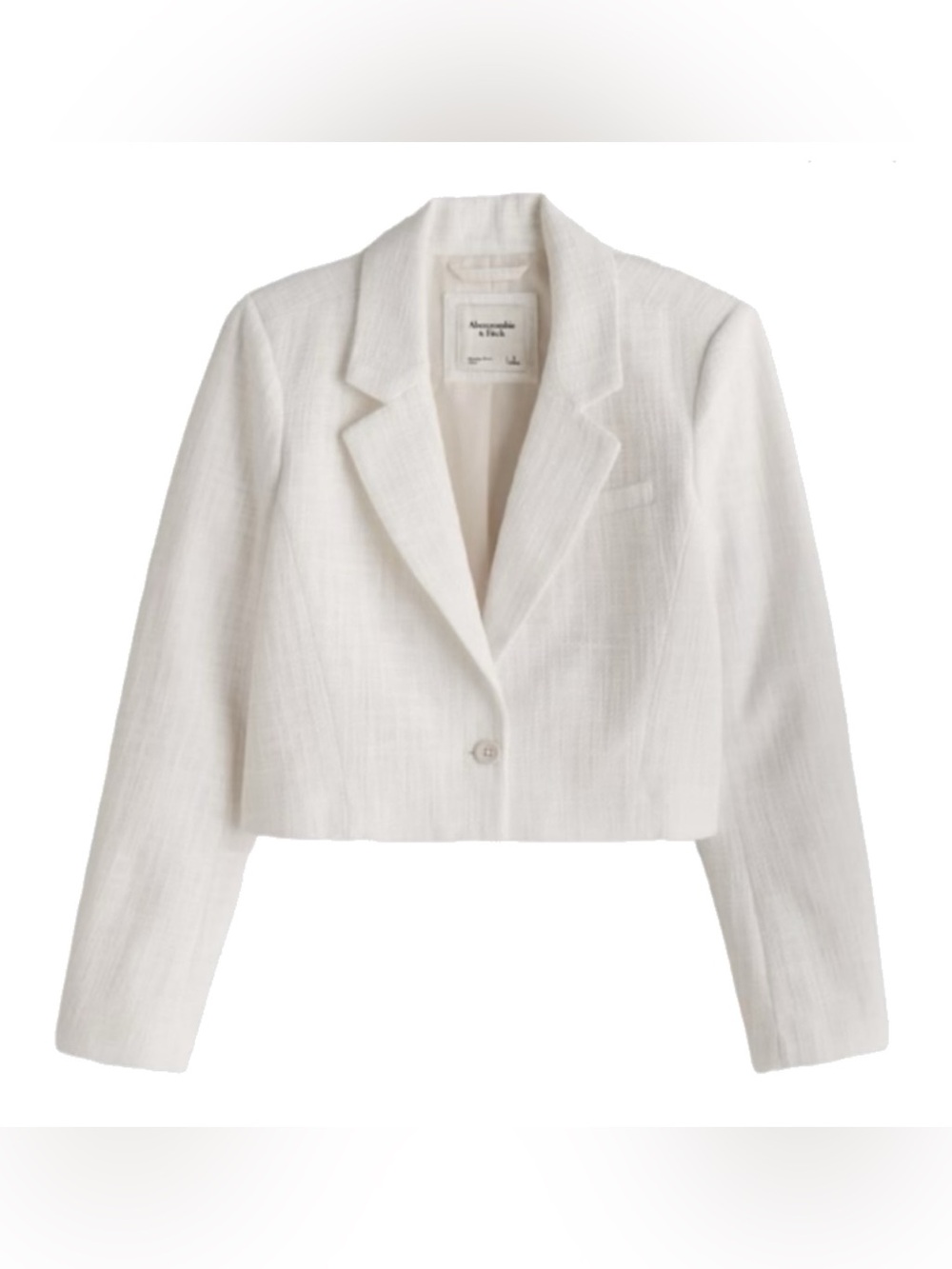 Abercrombie & Fitch White Cropped Tweed Blazer